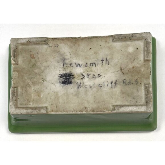 VTG 9.5" x 6"x 3" Green Glazed Terra Cotta Planter Pot w/ Flower Frog Kenzan - Picture 3 of 7